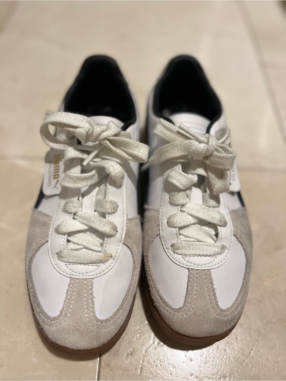 Puma White and Beige Lace-Up Sneakers
